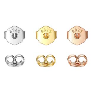 925纯银耳堵防掉耳塞耳钉防滑塞子硅胶耳帽18K金DIY耳饰配件后塞