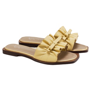 fed时尚凉拖夏季新款女鞋褶皱一字拖真皮外出拖鞋女S0519-YAB703