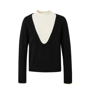 indicia标记商场同款春季简约黑白撞色假两件针织毛衫6A401MS041N