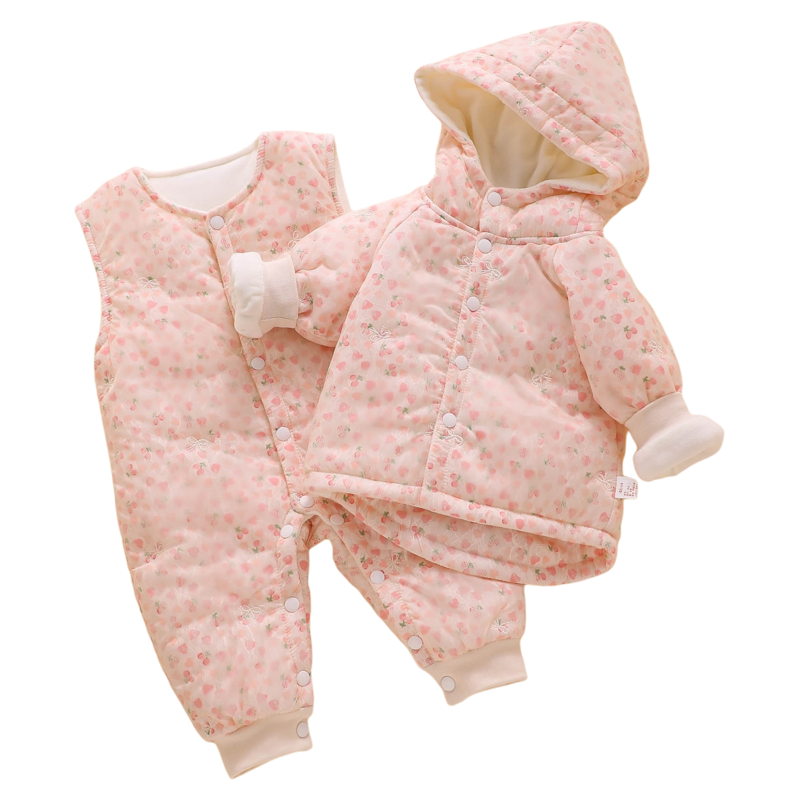 女宝宝冬装新生婴儿夹棉衣服秋冬季幼儿加绒分体套装外出抱服加厚