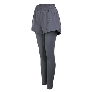 带口袋假两件运动裤女跑步速干健身裤高腰提臀透气紧身瑜伽裤秋冬