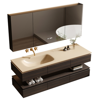 酒店风岩板热弯一体盆实木浴室柜