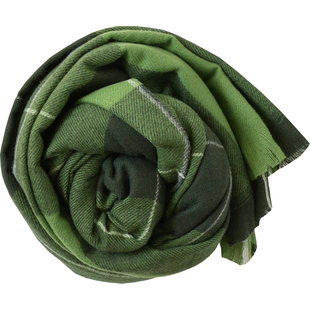 春山可望 日系文艺仿羊绒围巾女 秋冬季显白墨绿格子保暖围脖披肩