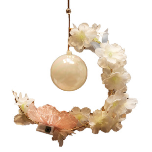 月桂花灯笼成品 圆月兔子跳舞蹈手提复古风发光花瓣宫灯笼中秋节