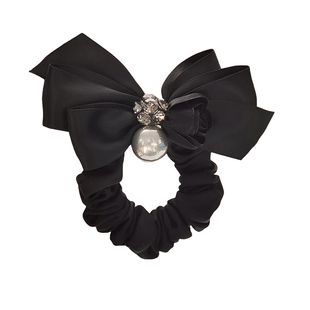 黑色发圈珍珠肥肠扎头发皮筋扎丸子头的盘发头绳妈妈头饰花朵头花