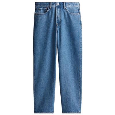 HM男装牛仔裤冬季中腰阔腿加厚黑色棉质宽松直筒休闲裤0979945