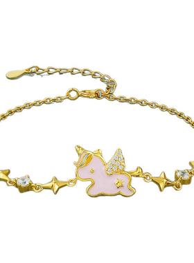 彩虹独角兽银手链纯银s925