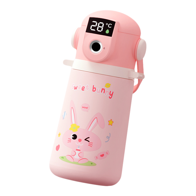 儿童指纹密码锁保温杯 智能316不锈钢可爱吸管水杯子高颜值学生杯