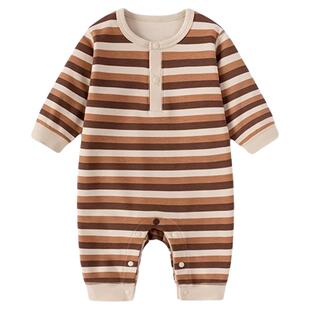 【清仓】babylove婴儿连体衣春秋季条纹山茶棉弹力宝宝哈衣爬服