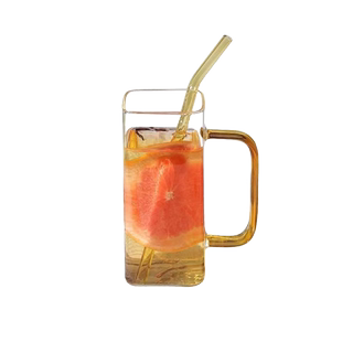 方形玻璃杯带把手家用ins高颜值吸管水杯女生耐高温平底透明杯子