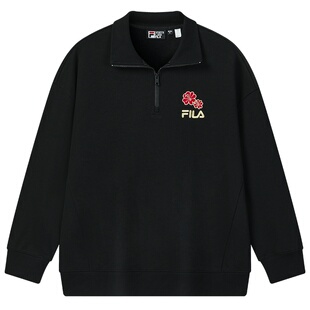 马上起飞FILA斐乐情侣卫衣2026春新款海棠花半拉链红色男女同款