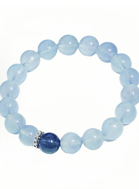 冰种海蓝宝黑曜石手串女款转运珠水晶手链男白水晶蓝色本命年送人