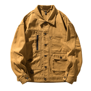 美式复古男装工装夹克男士翻领潮牌宽松纯棉硬汉猎装牛仔外套秋季