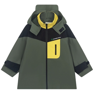 马拉丁童装儿童外套秋新款男童女童大童户外趣味撞色加绒风衣