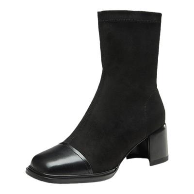 秋冬季方头粗跟时装靴康奈
