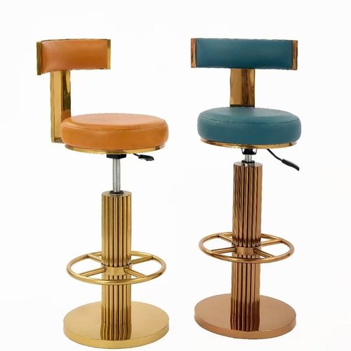 轻奢吧台酒吧椅 可旋转升降高脚吧台凳 简约金属脚不锈钢吧台椅子