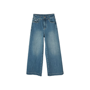 超正版型！~小个子加绒直筒牛仔裤女秋冬新款高腰宽松阔腿九分裤