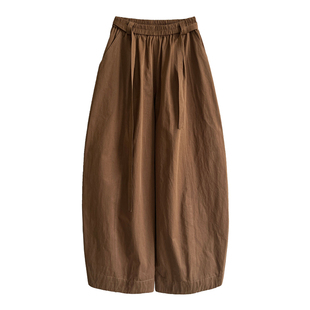 春秋韩系松紧高腰绑腰带阔腿气球宽松长裤子女休闲遮肉弯刀拖地裤