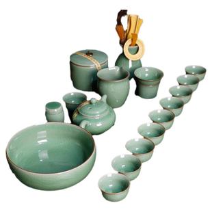 龙泉唐宫青瓷哥窑开片轻奢茶壶茶杯公道杯茶碗功夫茶具整套礼盒装