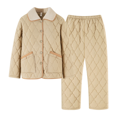 睡衣女冬季三层加厚加绒梭织纯棉