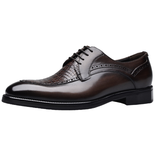 【明星同款】宾度男鞋春夏季男士商务正装皮鞋男真皮鳄鱼皮专柜