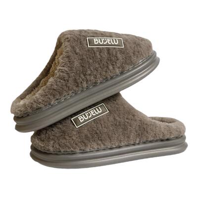 抑菌防臭毛绒棉拖鞋男款冬季防滑