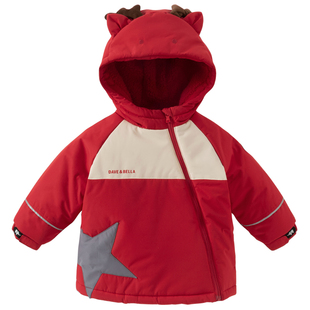 戴维贝拉儿童棉服外套冬装男女童新年棉袄宝宝红色加厚棉服童装