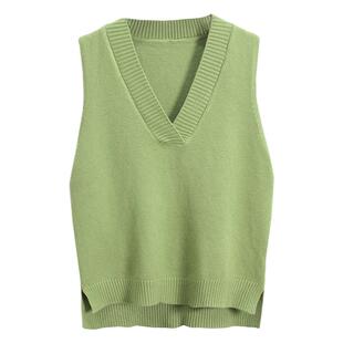 大码针织马甲女春秋新款韩版宽松学生毛衣背心V领无袖坎肩外穿潮