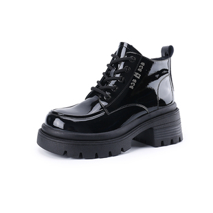 蜘蛛王女鞋2024冬季门店同款厚底加绒马丁靴女潮酷侧拉链漆皮短靴