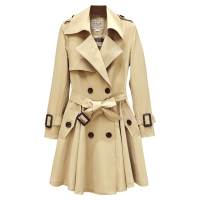 卡其色裙摆型女式风衣外套