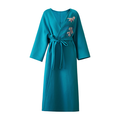 澄渔高定【碧曜涧蓝】新中式100%安哥拉初剪山羊毛手工刺绣大衣