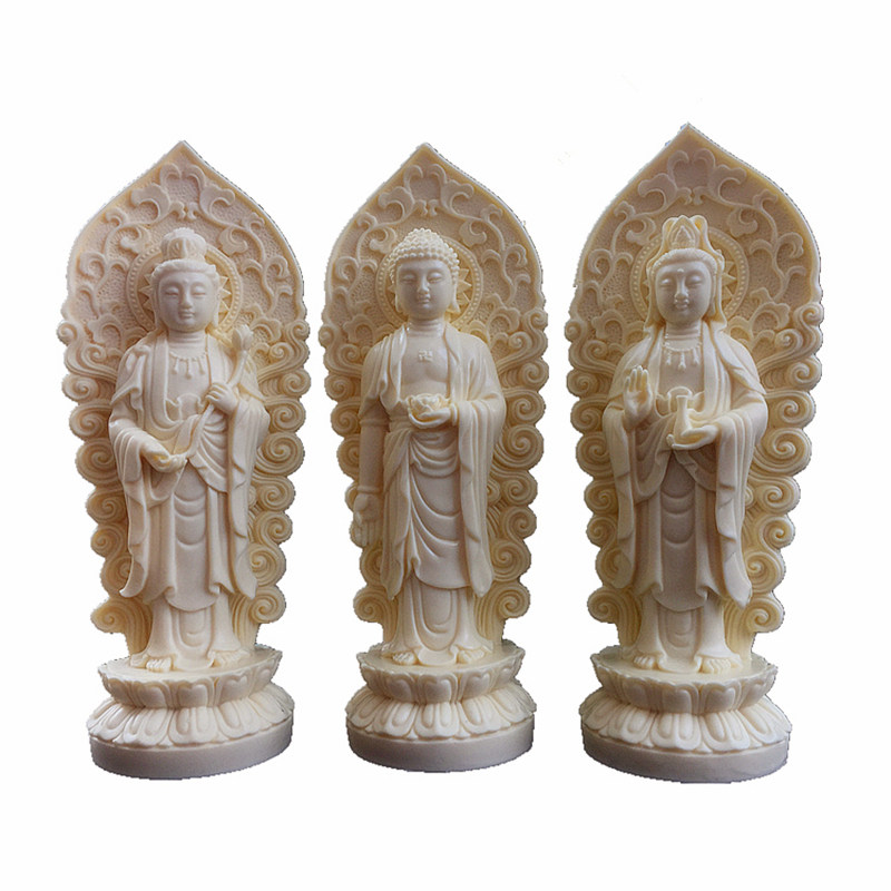 白色西方三圣佛像摆件象牙果