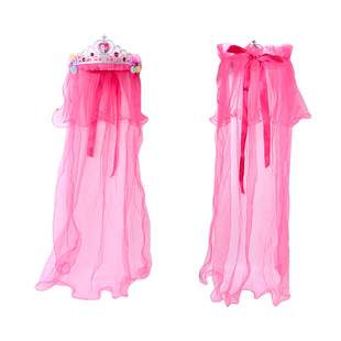 儿童头纱公主纱 小女孩皇冠花环头饰 新娘表演长款发箍苏菲亚披纱