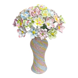 景德镇高温手工陶瓷花朵仿真花花瓶永生花花束装饰摆件教师节礼物