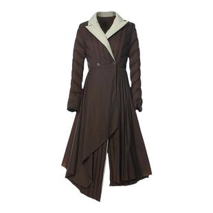 IDPAN女装冬季新款设计感自然褶白鸭绒长款不规则设计感羽绒服女