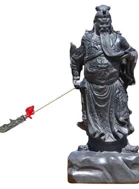 居家会所青石装饰关二爷石雕关公