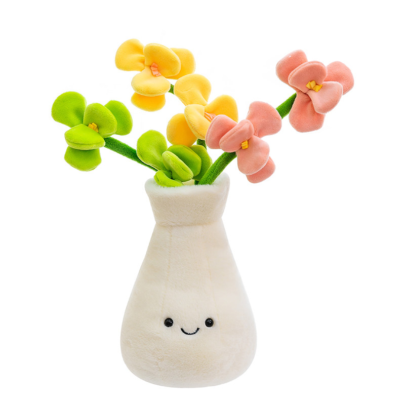 原创可爱花朵花瓶笑脸毛绒公仔