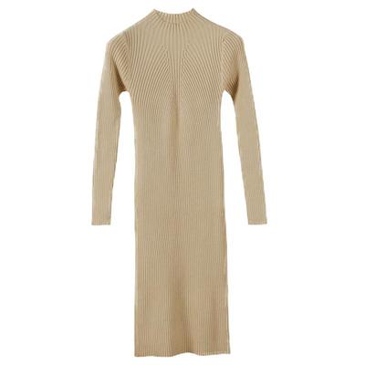 黑色中长款针织衫半高领打底毛衣