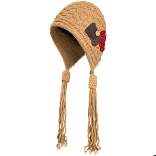 国潮民族风流苏雷锋帽子女秋冬天保暖手工钩针织帽百搭套头护耳帽