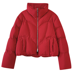 巨好看的红色立领面包羽绒服女短款小个子2025深冬季新款加厚外套