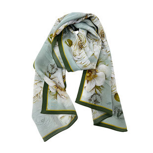 盈妹 清香玫瑰 100%真丝桑蚕丝双绉围巾丝巾女秋冬森系小清新披肩