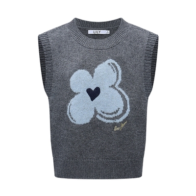 LILY幸运花格雷系灰色针织马甲
