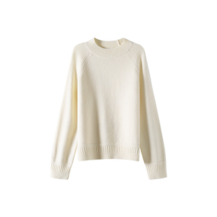 OSA欧莎米色半高领针织衫女秋冬季新款宽松显瘦百搭内搭毛衣上衣