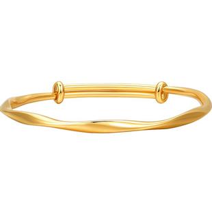 明牌珠宝足金手镯 黄金时空之环抽拉活口手镯实心金镯子AFI0220