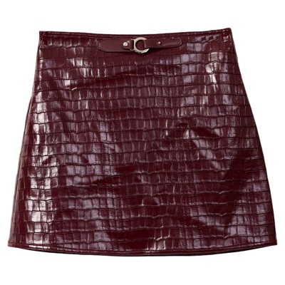 AZZHEN【街拍焦点】遮胯显瘦高腰半身裙女秋冬新款短裙鳄纹皮裙