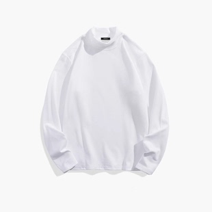 名创优品长袖打底衫男秋冬加绒加厚白色内搭双面绒德绒半高领T恤Y