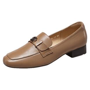 意尔康女鞋2025新款羊皮乐福鞋山茶花真皮女士一脚蹬单鞋小皮鞋