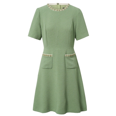 【欧洲进口料】La Koradior拉珂蒂绿色圆领a字连衣裙修身洋装裙