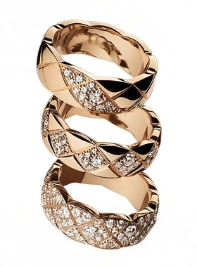 Jennie同款叠戴菱格纹戒指女