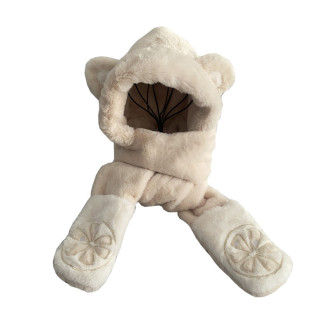 可爱彩色柠檬新款帽子围巾手套一体女冬季保暖加厚大毛领围脖百搭